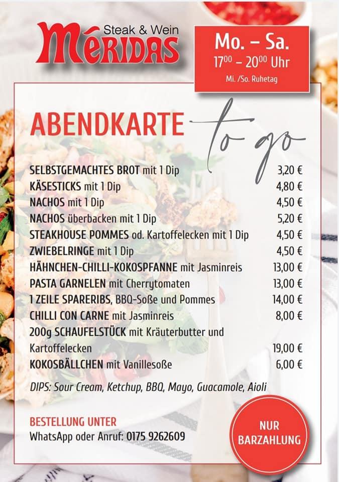 Meridas Steak und Wein меню