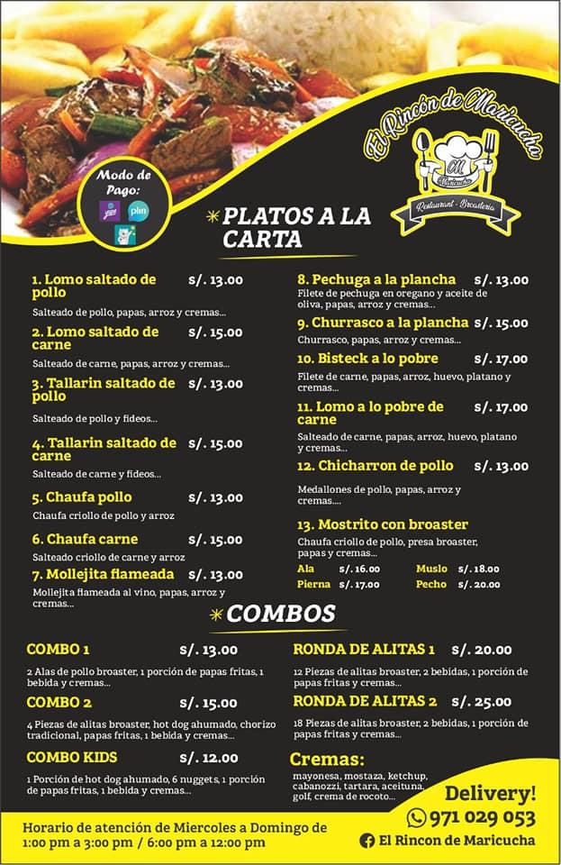 El Rincón de Maricucha меню