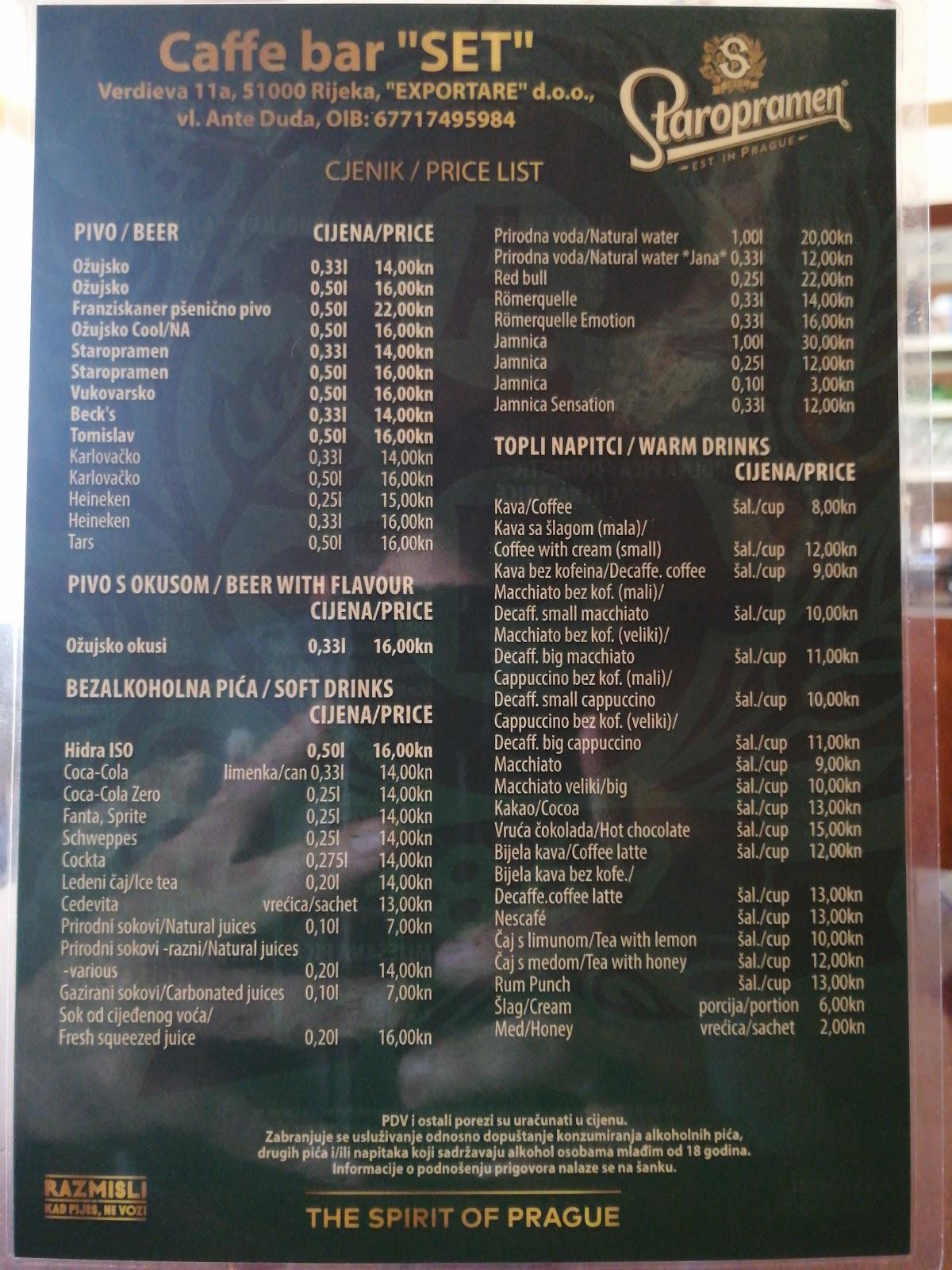 Caffe bar Set меню