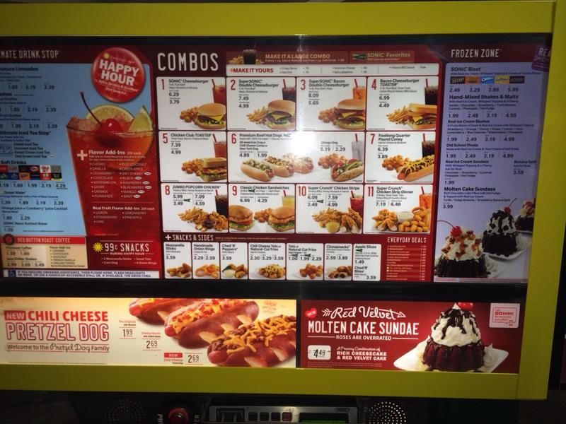 Sonic Drive-In меню