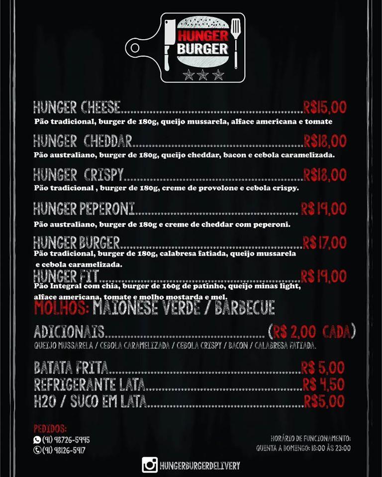 Hunger Burger Belém PA меню