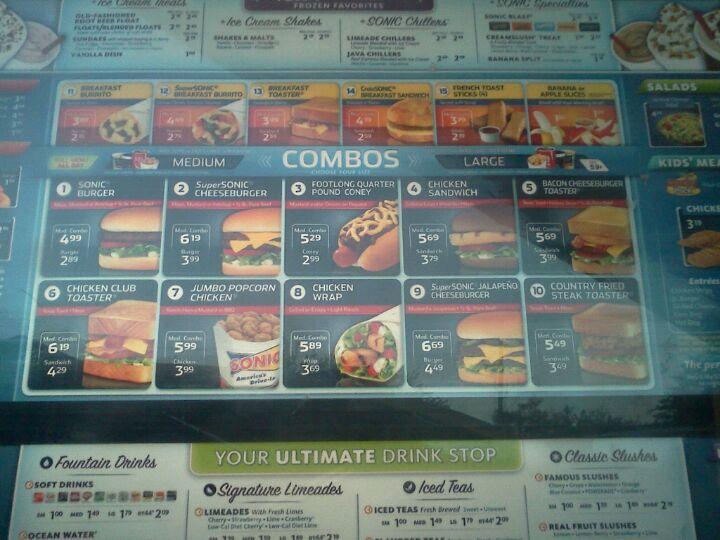 Sonic Drive-In меню