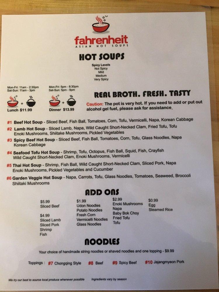 Fahrenheit Asian меню