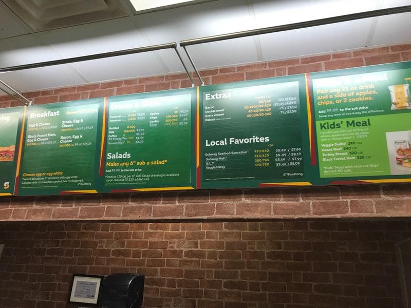 Subway меню