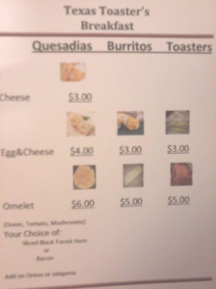 Texas Toaster меню