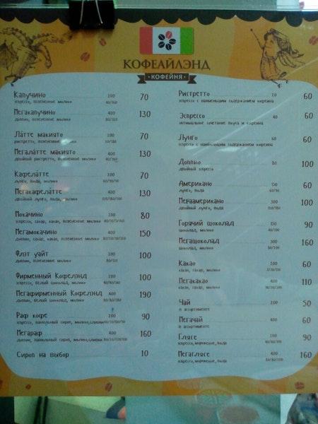кофеайленд меню
