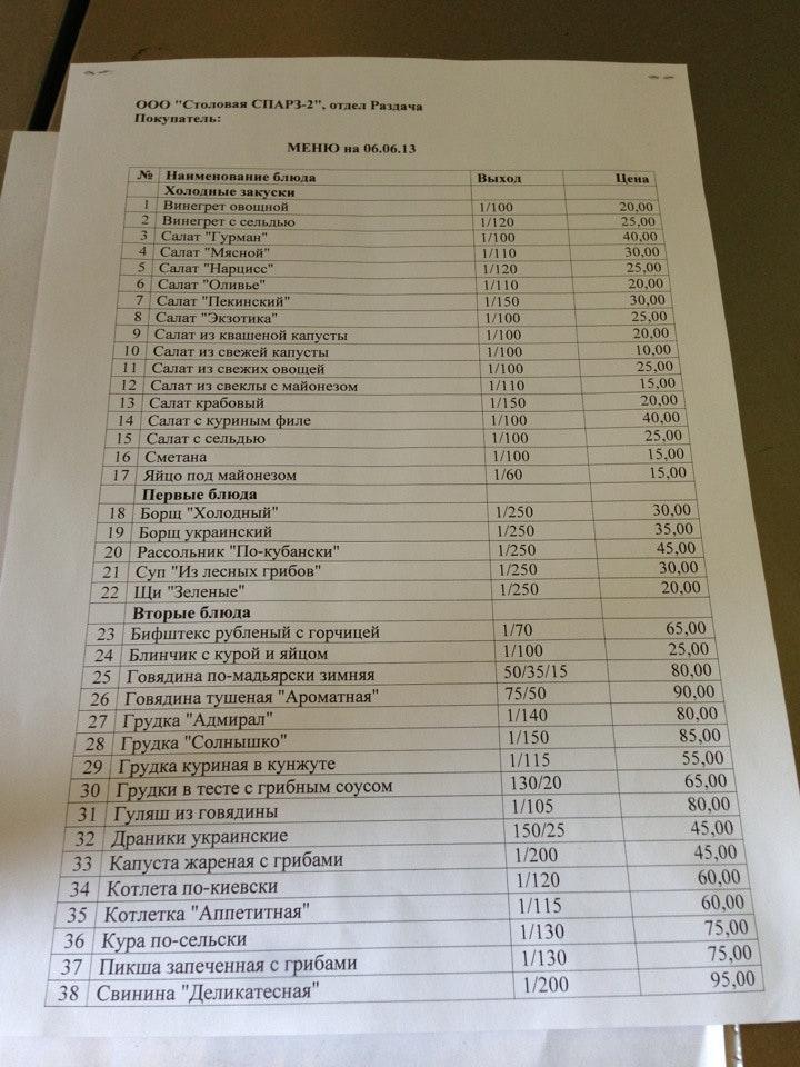 Столовая меню