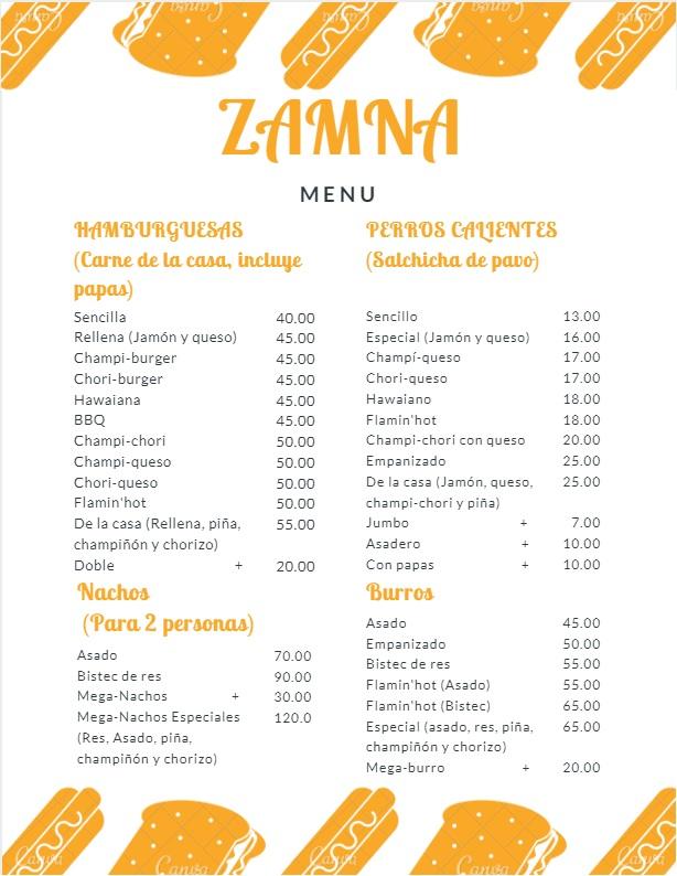 ZAMNA меню