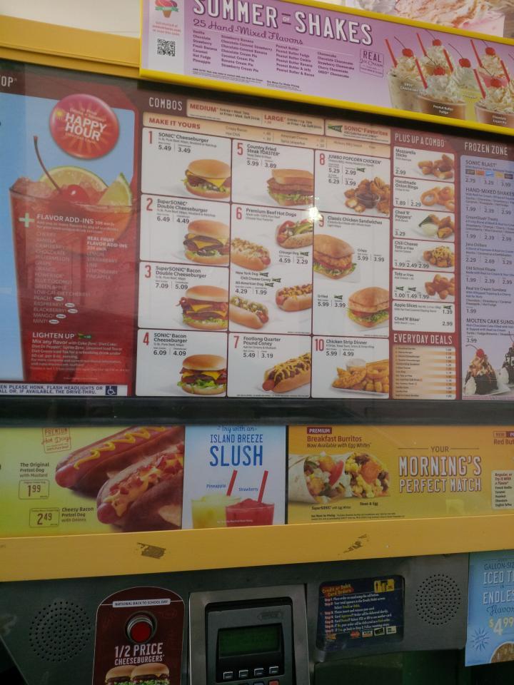 Sonic Drive-In меню