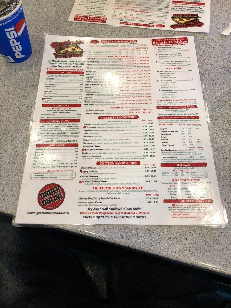 Graziano's Pizza Restaurant меню