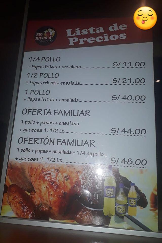 Pollería Pio Riccos меню