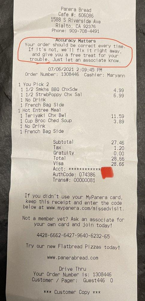 Panera Bread меню
