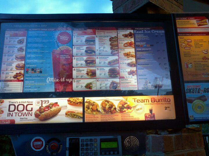 Sonic Drive-In меню
