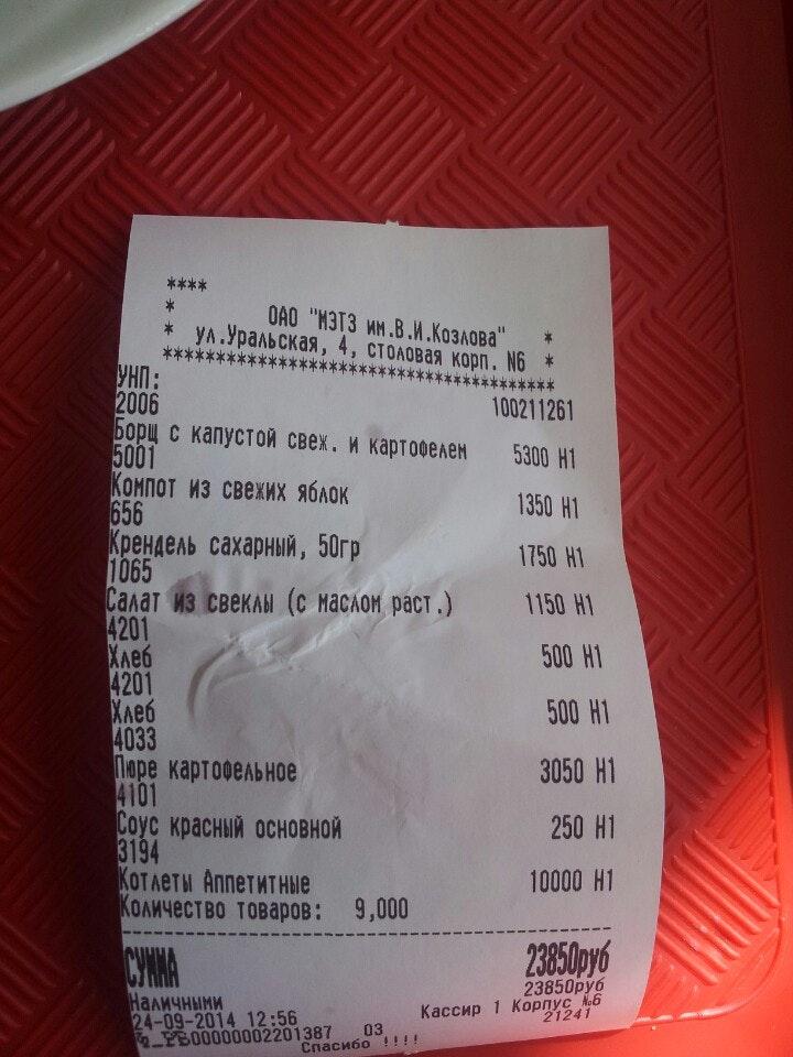 Столовая завода им. Козлова меню