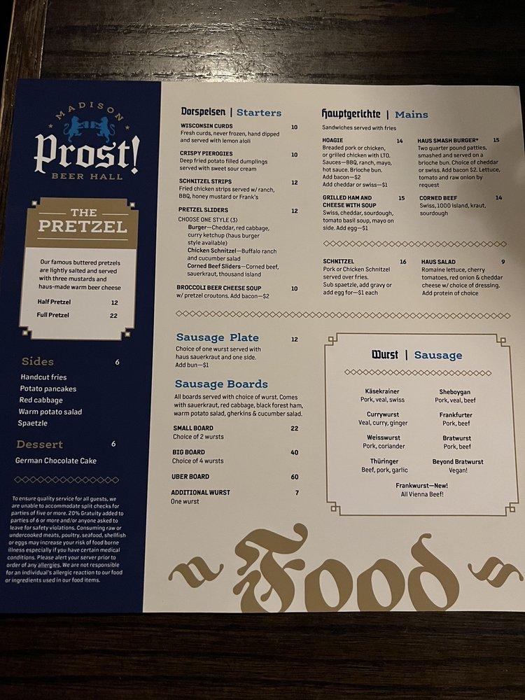 Prost меню