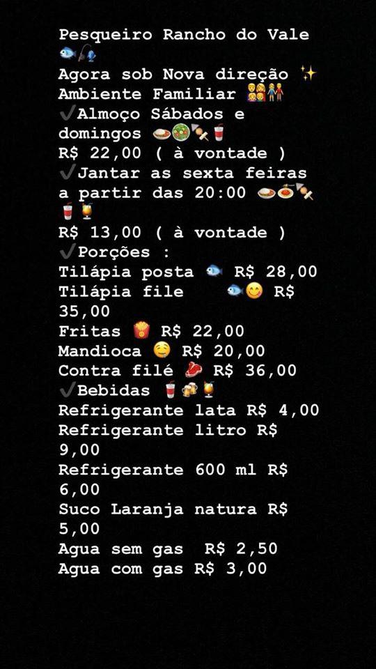 Pesqueiro Rancho do Vale меню