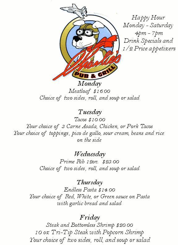 Charlie's Pub and Grill меню