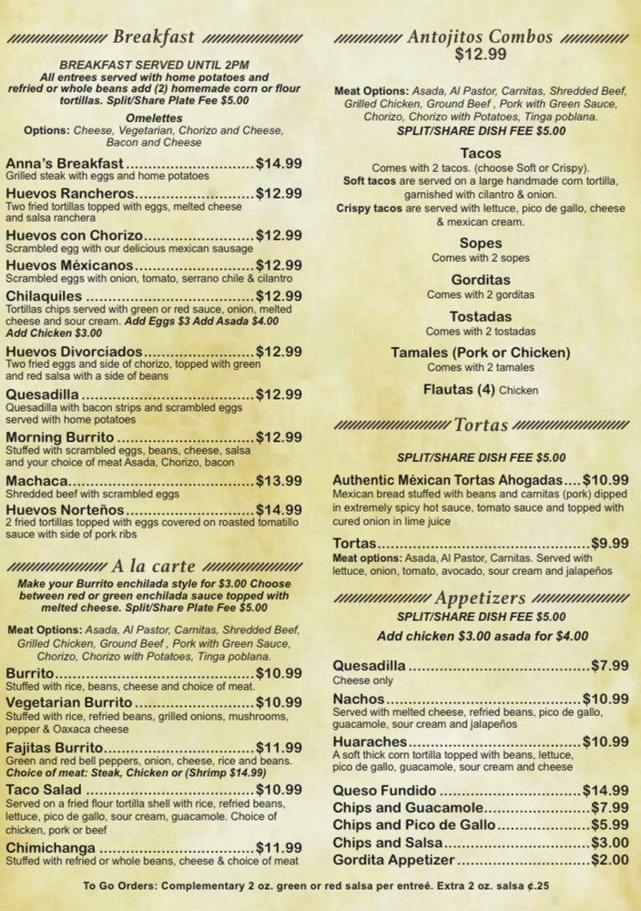 Anna's Mexican Grill меню