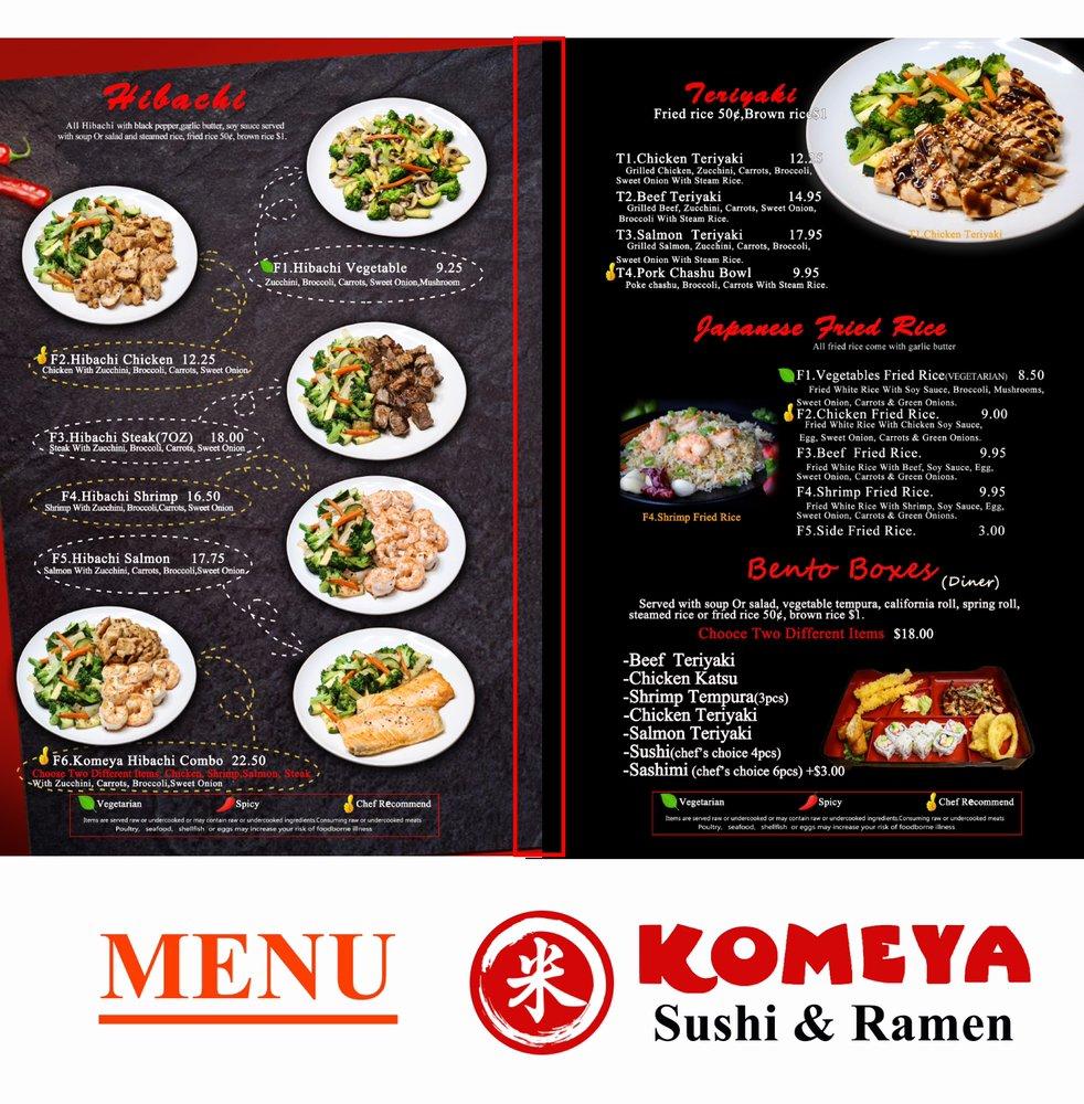 Komeya sushi and ramen меню