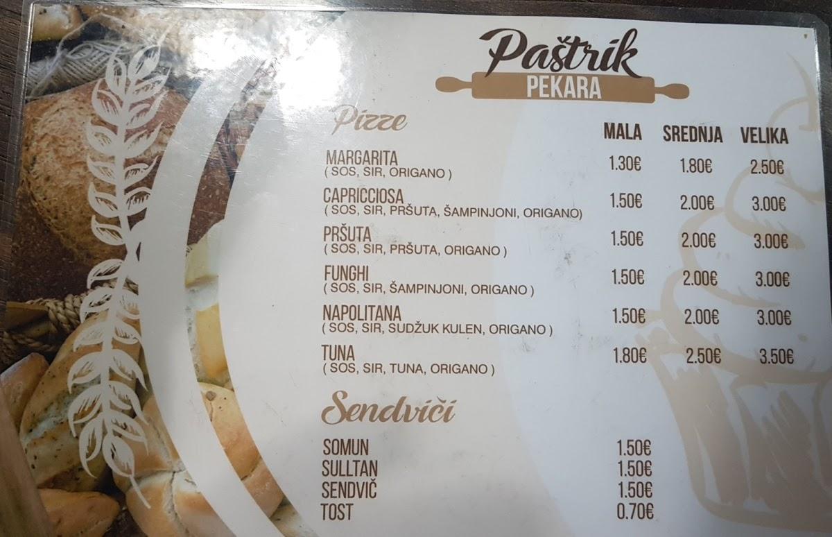Pekara Paštrik меню