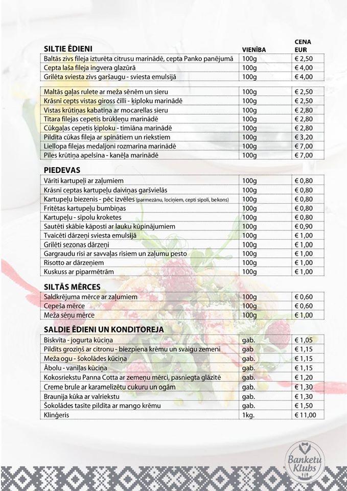 Banketu klubs меню