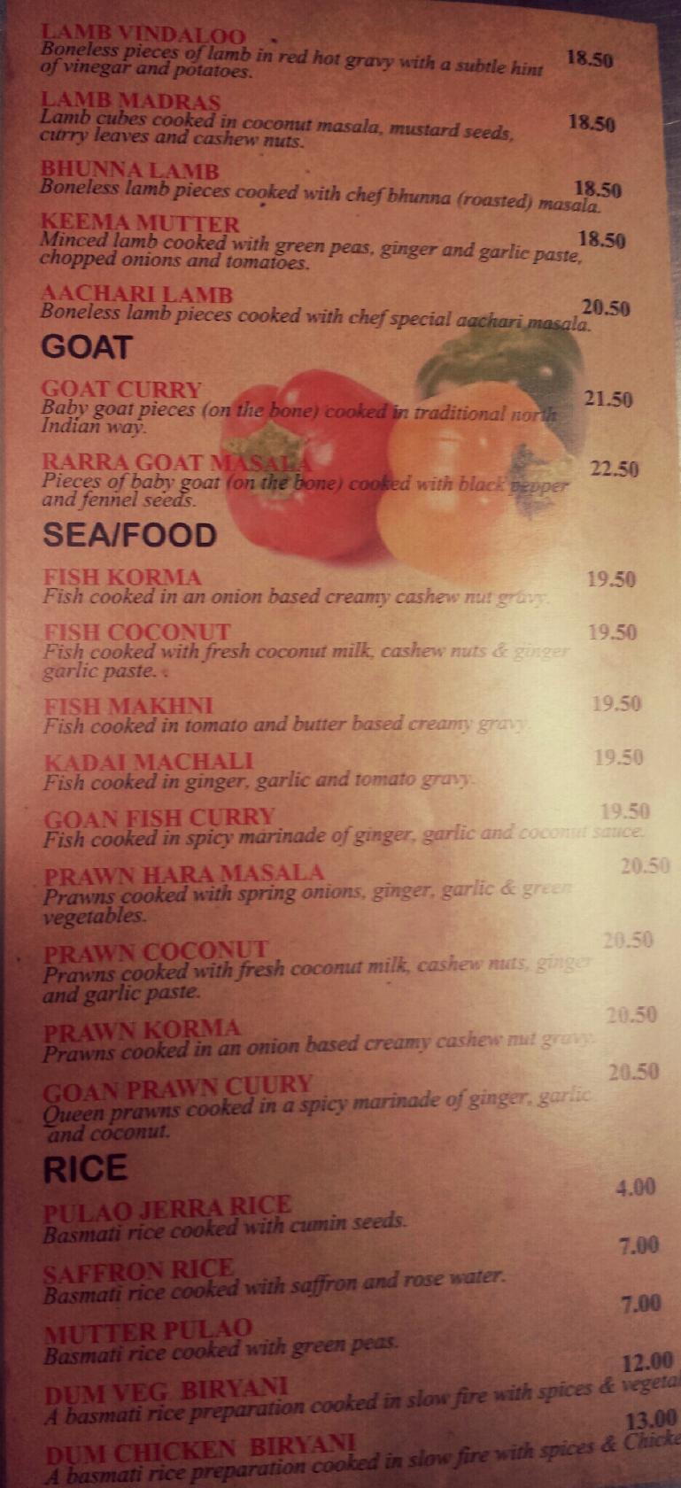 Chullah Indian Restaurant меню