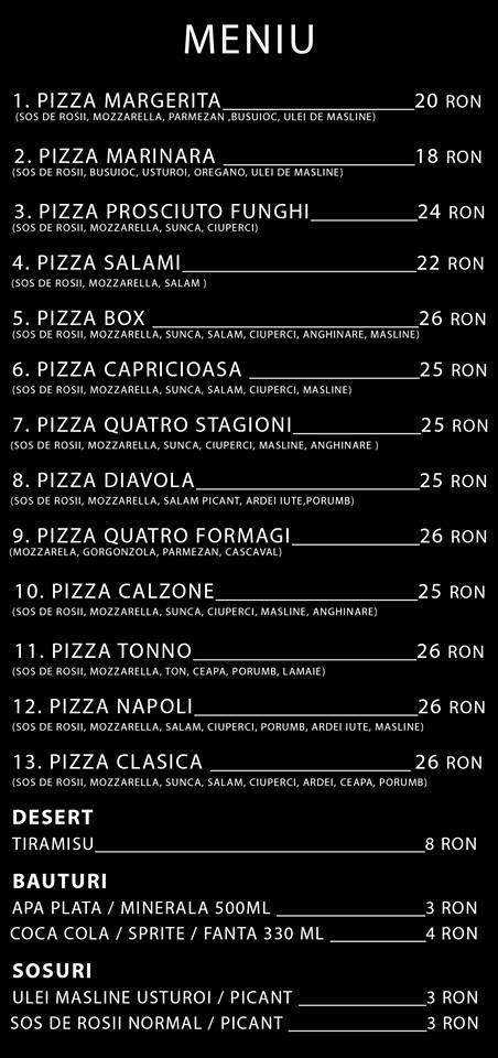 PIZZA BOX меню