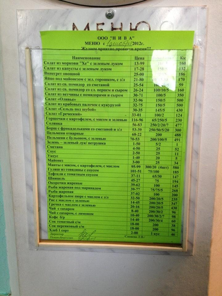 Нива меню