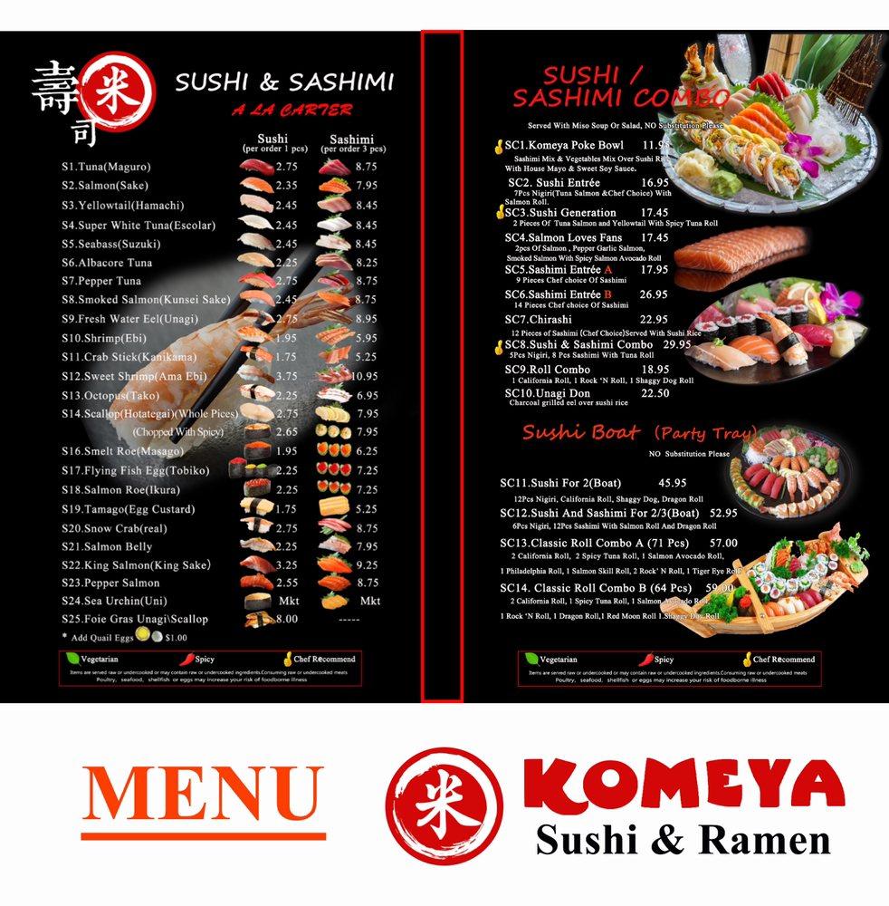 Komeya sushi and ramen меню