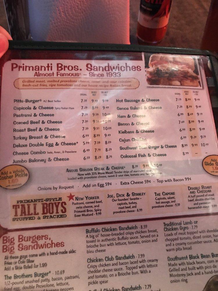 Primanti's меню