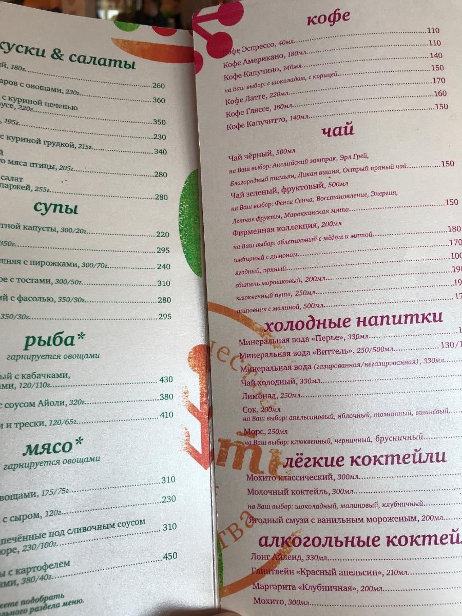 Юность меню