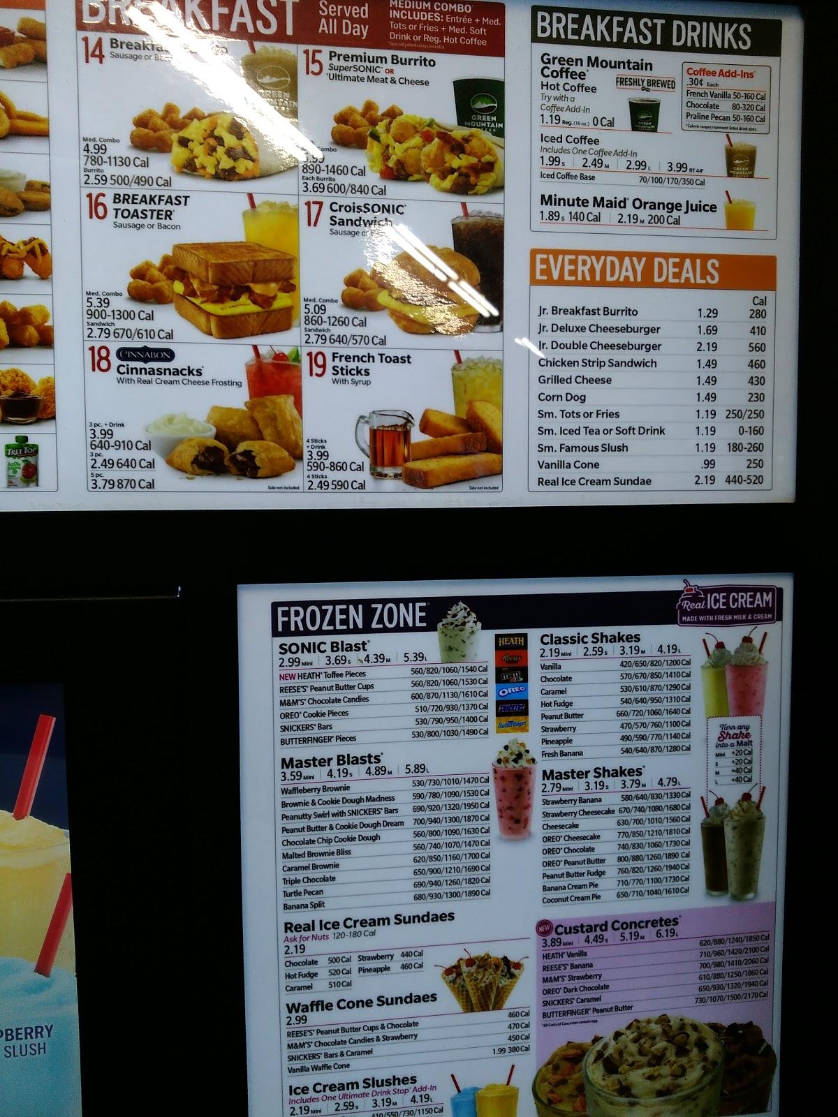 Sonic Drive-In меню