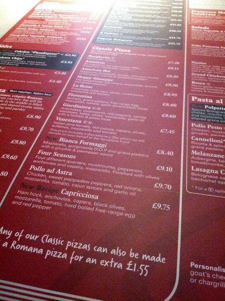 PizzaExpress меню