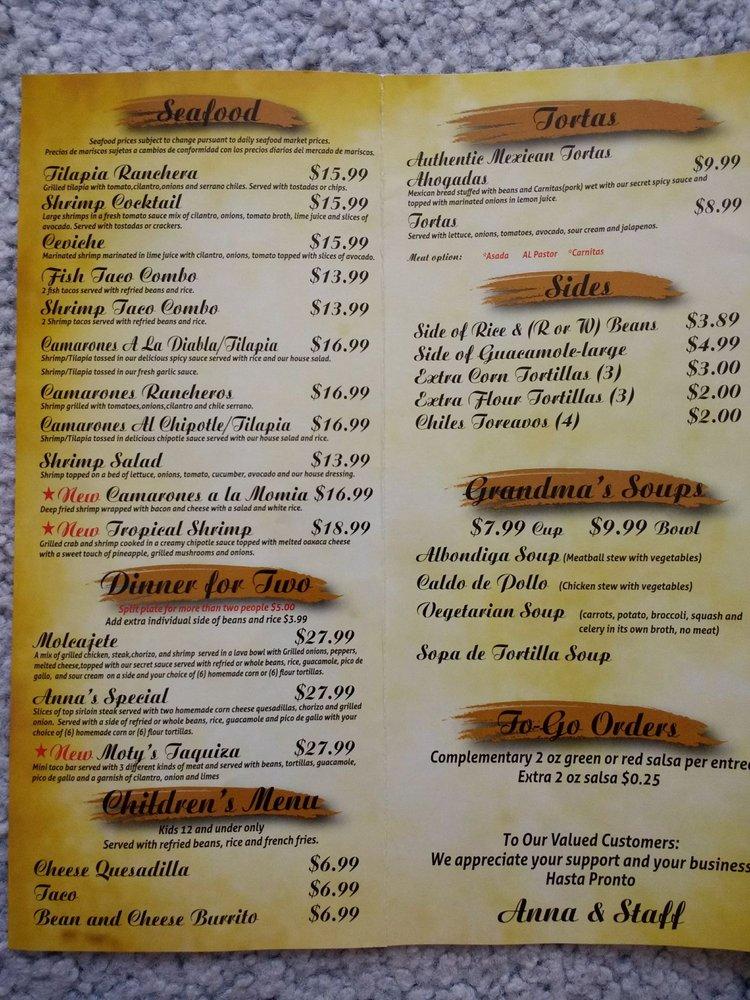 Anna's Mexican Grill меню