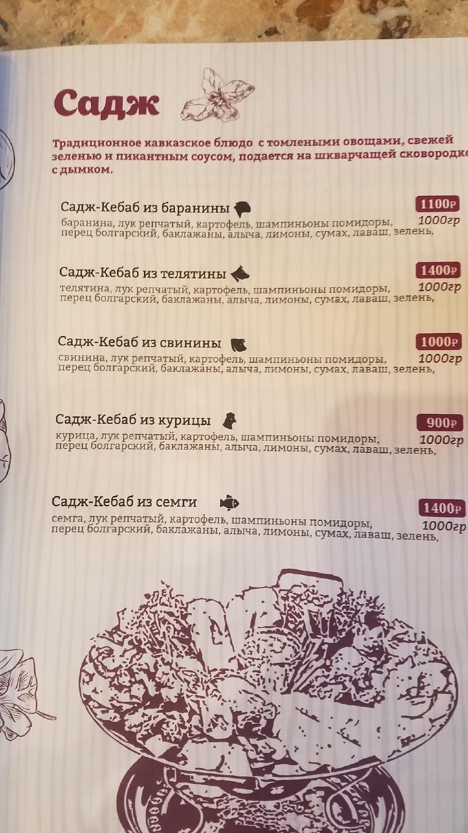 Кинза меню