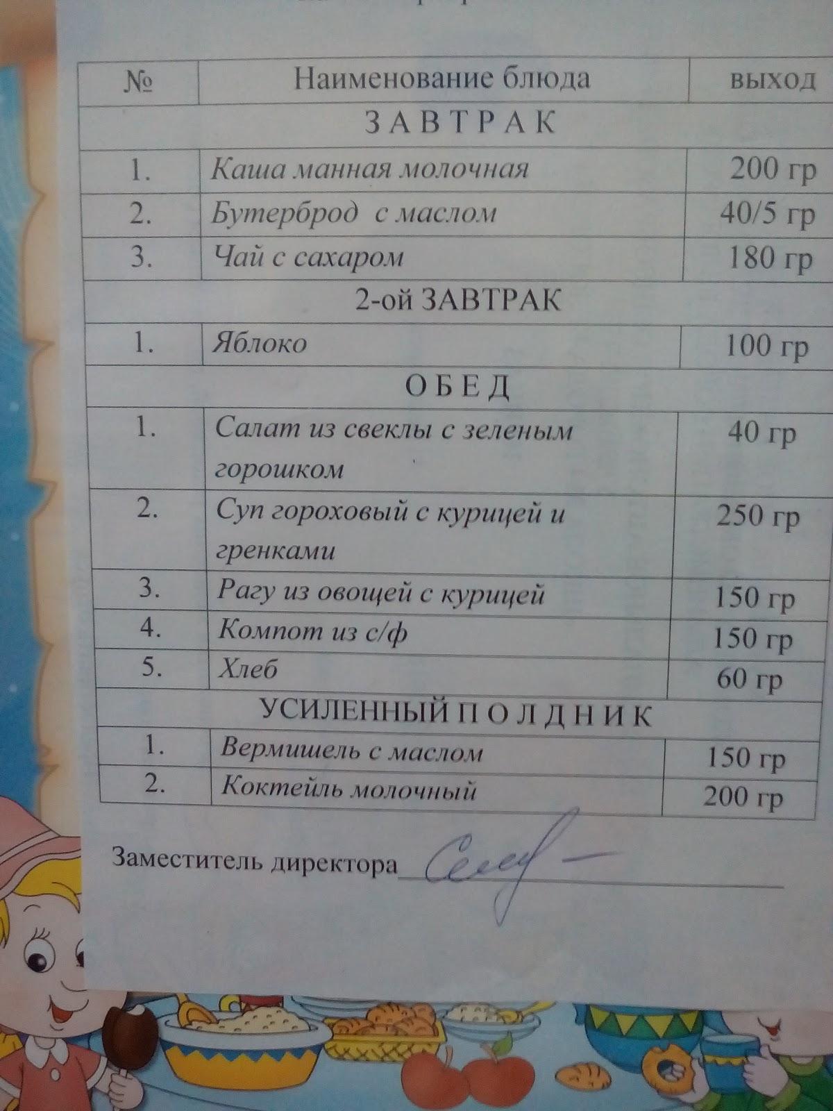 Каспий меню