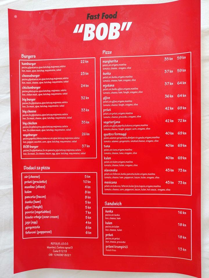 Fast Food BOB меню