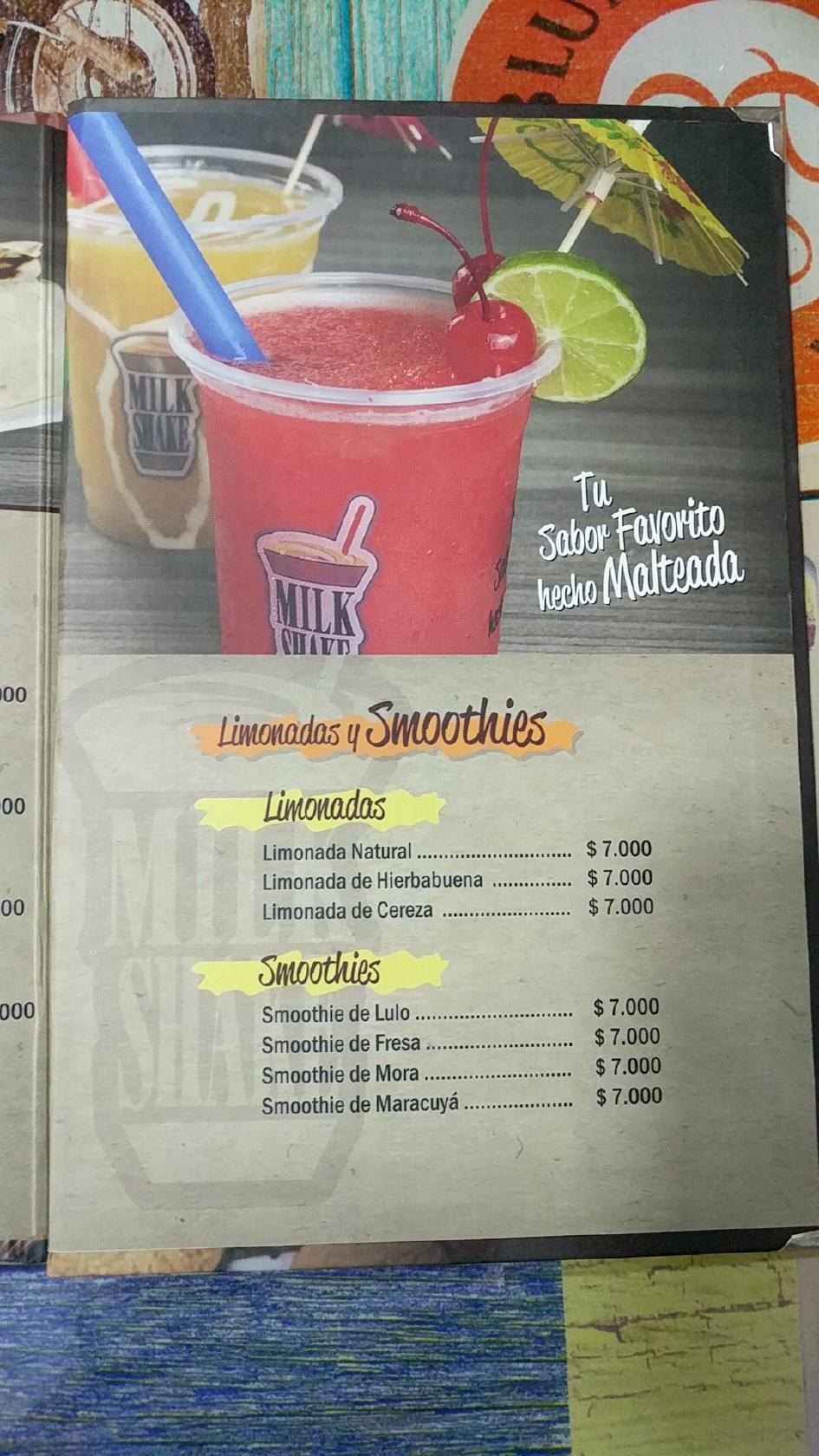 Milkshake меню