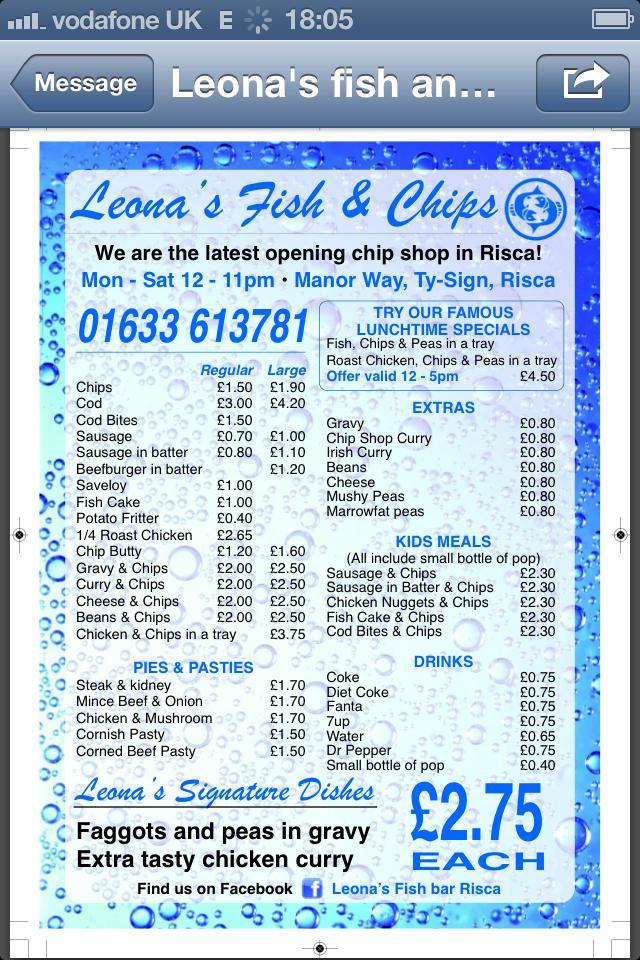 Leonas Fish Bar Risca меню