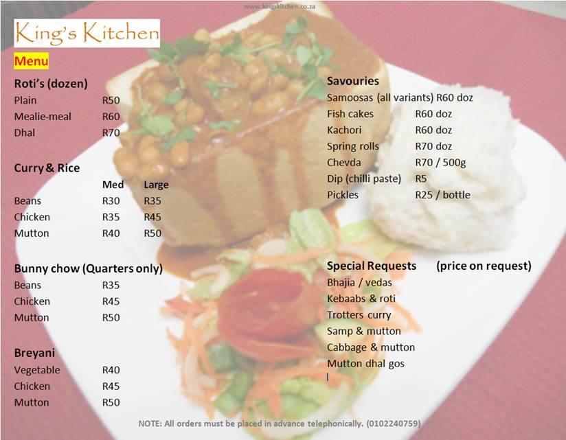 King's Kitchen, Midrand меню