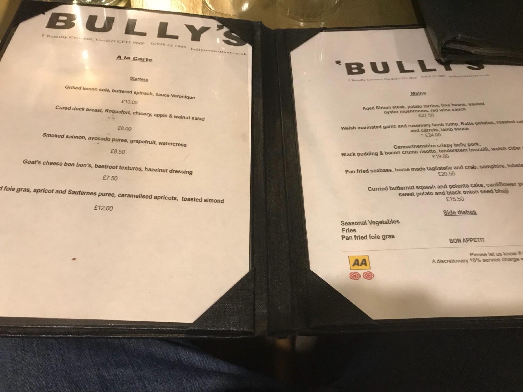 Bully's меню