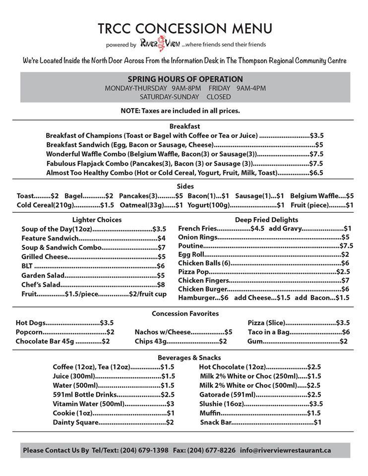 TRCC Concession Thompson MB меню