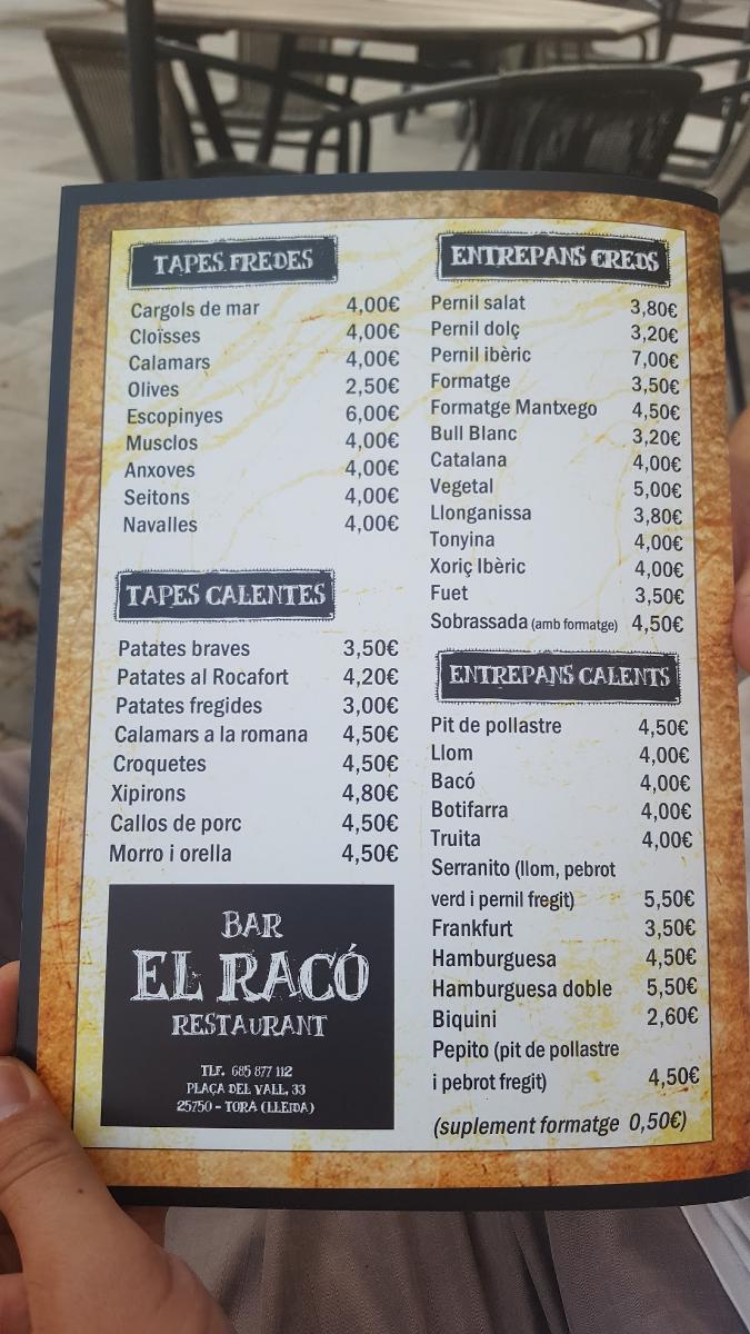 El Racó меню