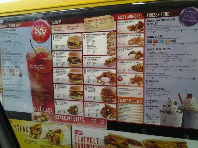 Sonic Drive-In меню
