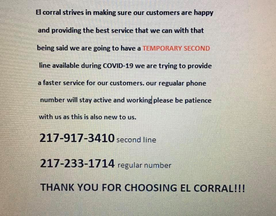 El Corral Mexican Restaurant меню
