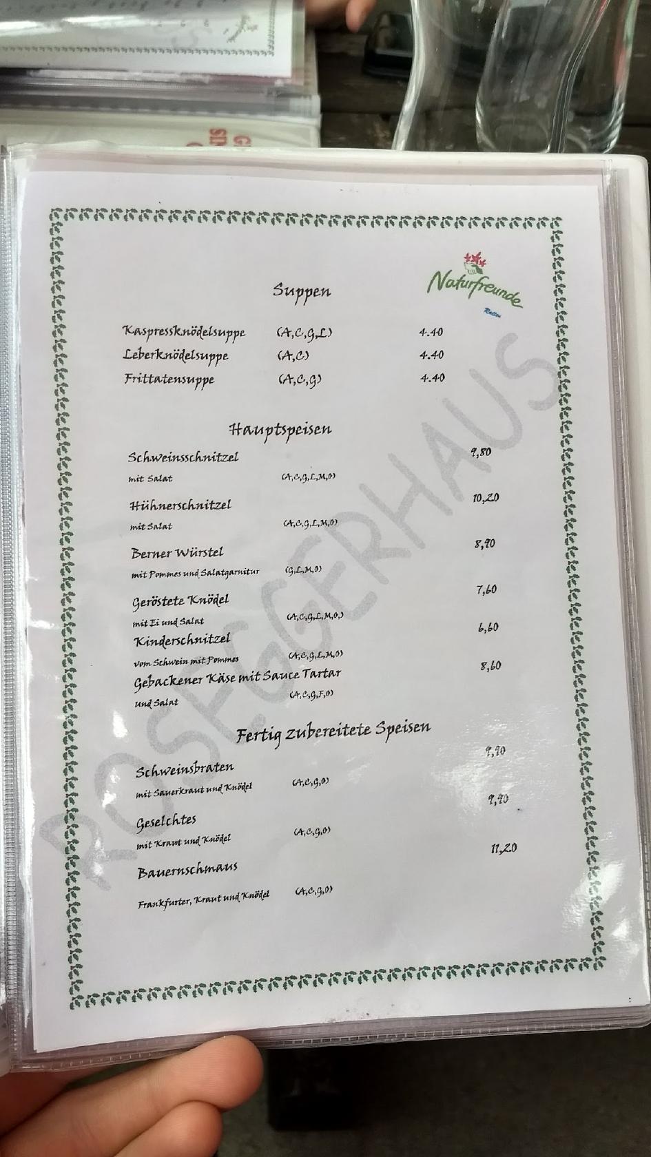 Roseggerhaus меню