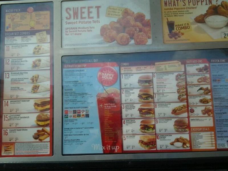 Sonic Drive-In меню