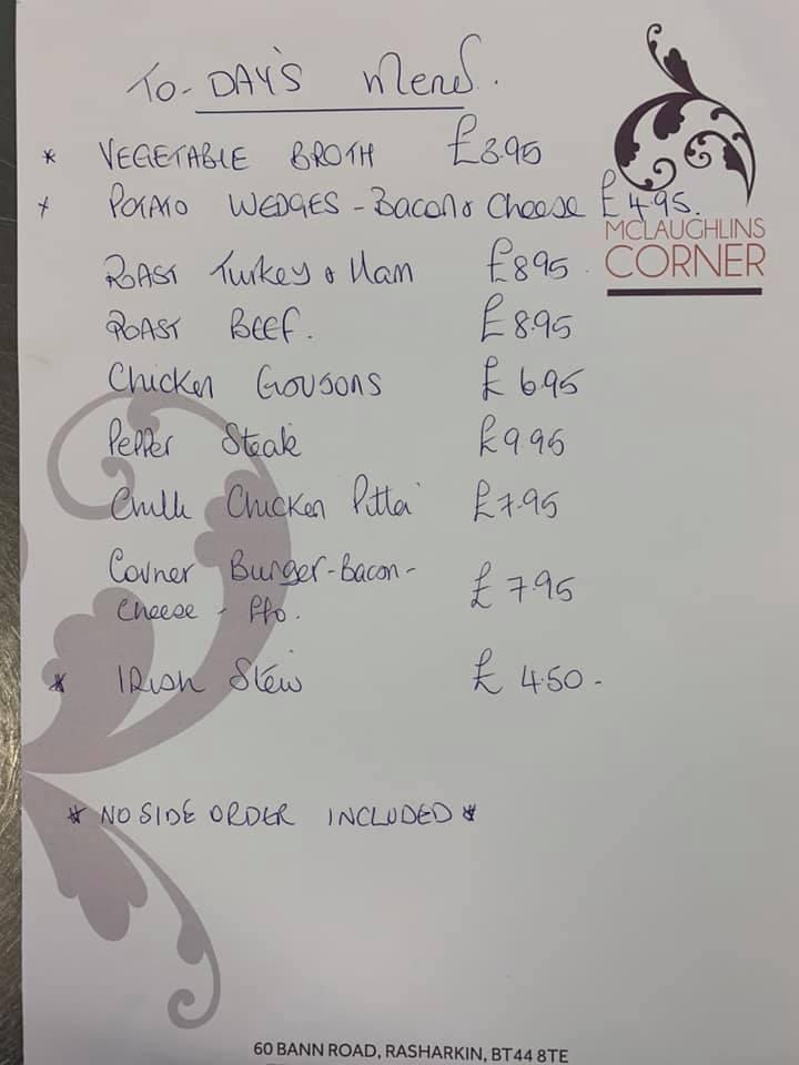 McLaughlins Corner меню