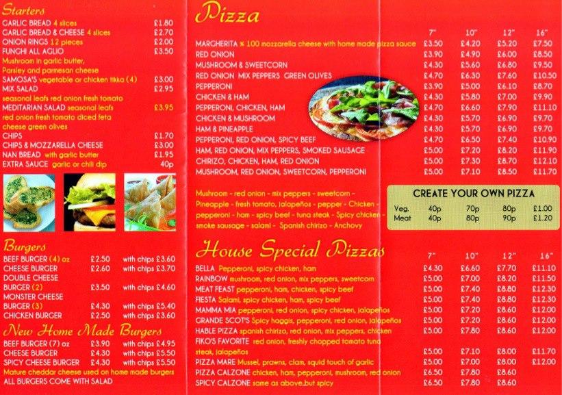 Fikospizzeria Innerleithen Edinburgh меню