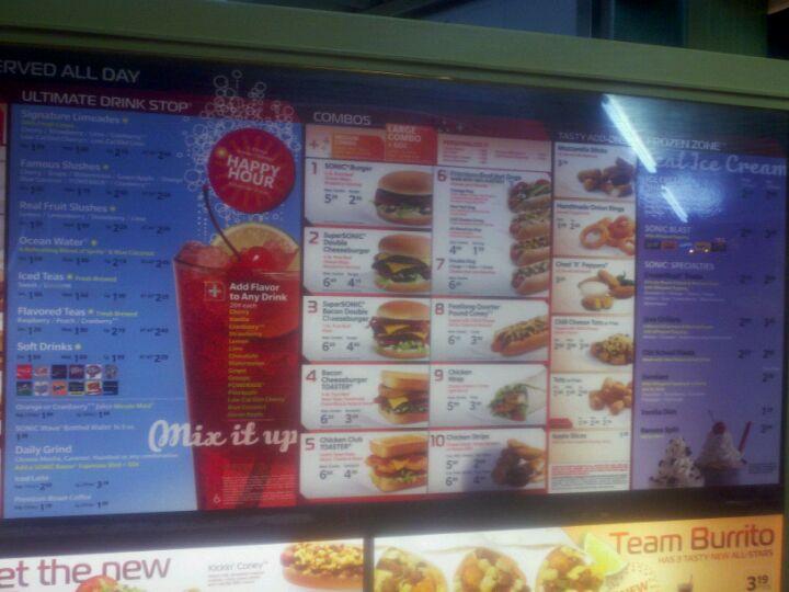 Sonic Drive-In меню